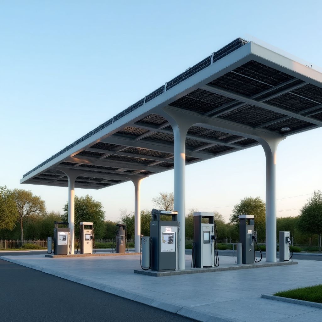 Estación modernizada con paneles solares y puntos de recarga
